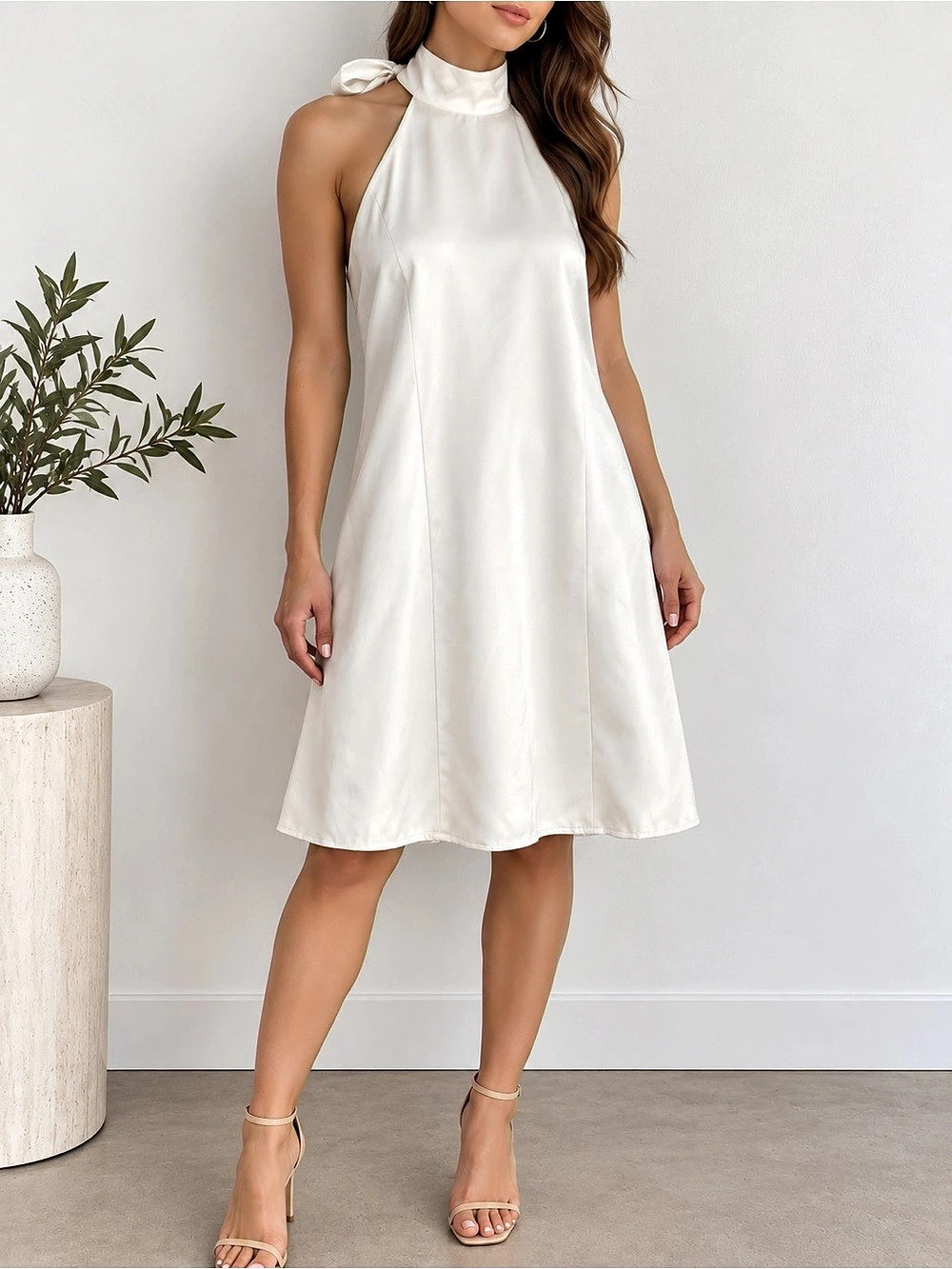 Lulus Perfected Finesse White Cowl Halter A-Line Mini Dress Medium
